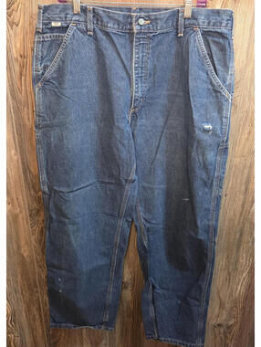 Carhartt FR Denim Cargo Jeans Size 38x32 Flame Resistant Workwear FRB13-DNM